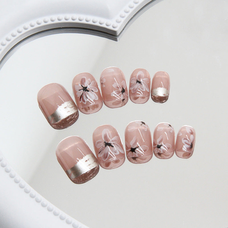 Camellia Flower Autumn Winter Short Round Nails