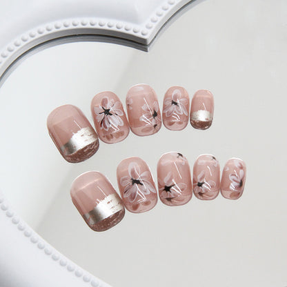 Camellia Flower Autumn Winter Short Round Nails