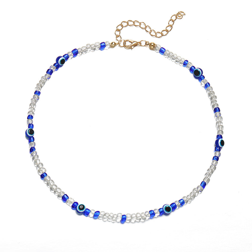 Colorful rice bead clavicle necklace