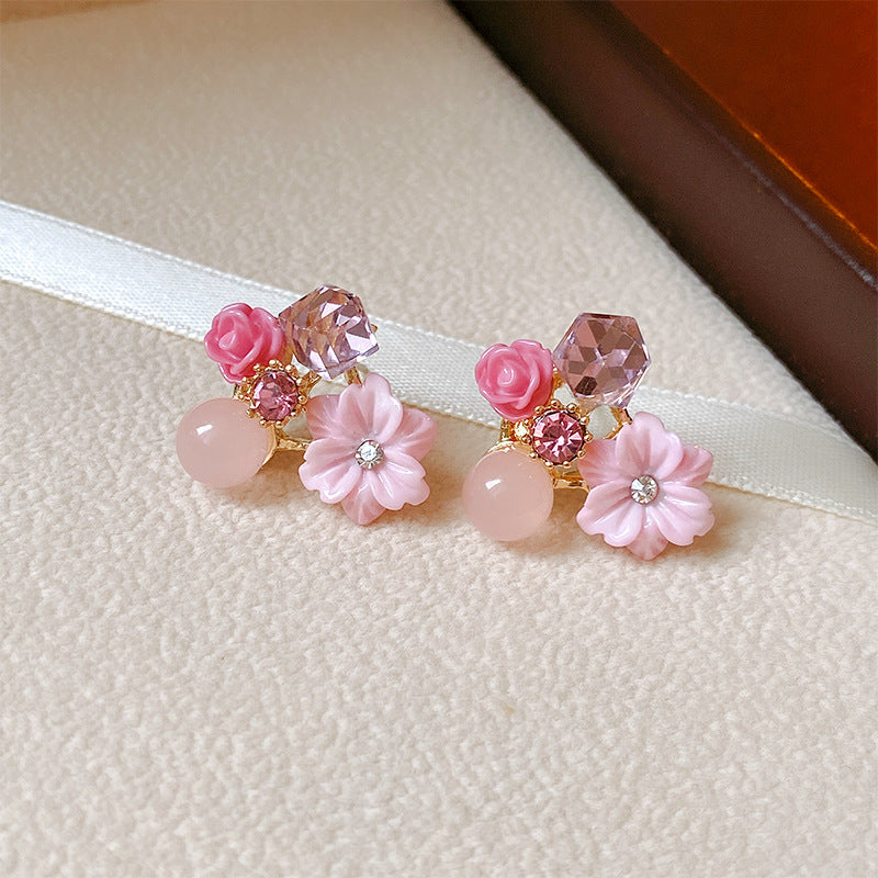 Purple crystal flower earrings