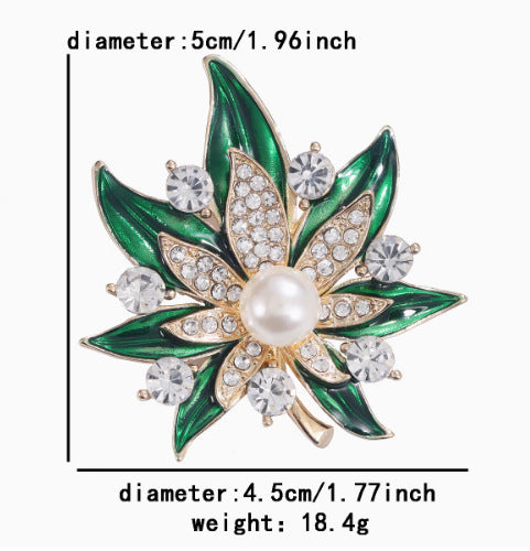 Green Maple Leaf Flower Brooch