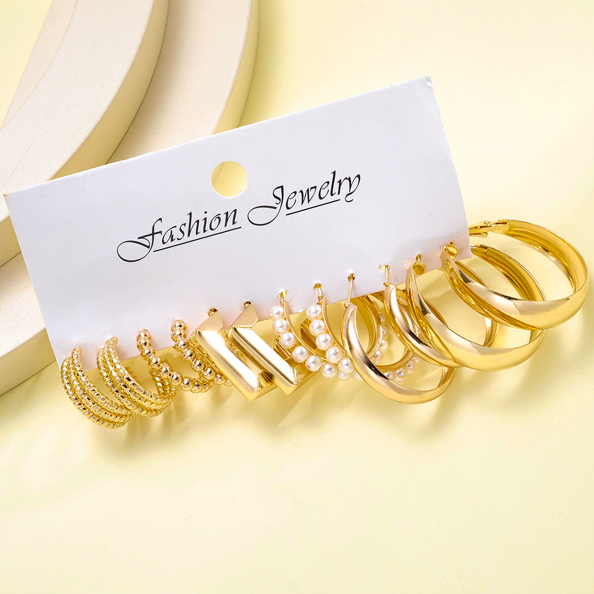 Gold twist earrings set 6 pieces