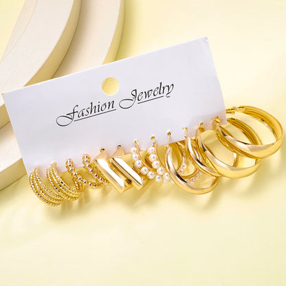 Gold twist earrings set 6 pieces