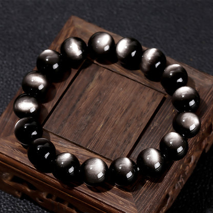 Pulsera de obsidiana plateada con ojos naturales 8A 