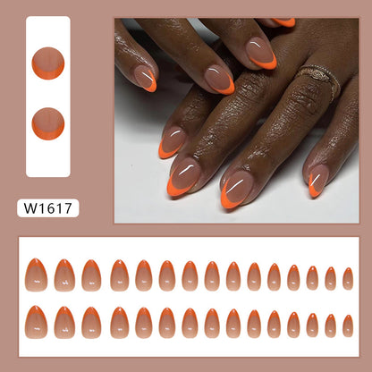 French Orange Short Almond Detachable Fake Nails