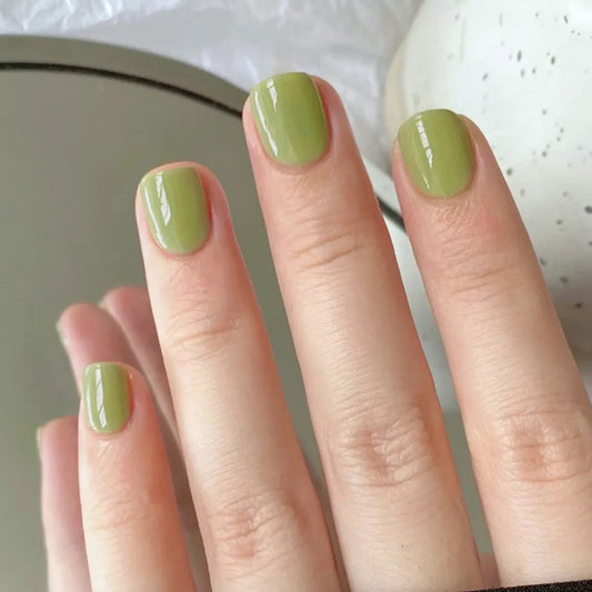 Matcha Green Short Square Fake Nails