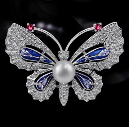 Pearl Enamel Painted Butterfly Brooch