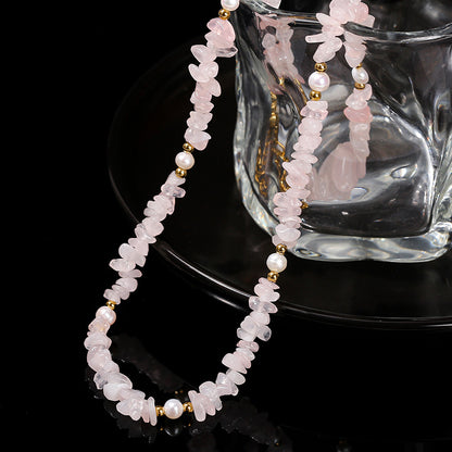 Natural powder crystal gravel baroque pearl necklace