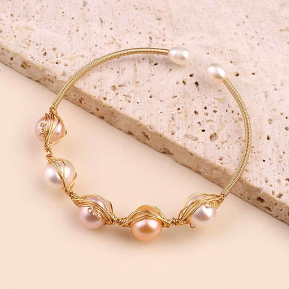 Natural Pearl Copper Wire Braided 18k Real Gold Bracelet