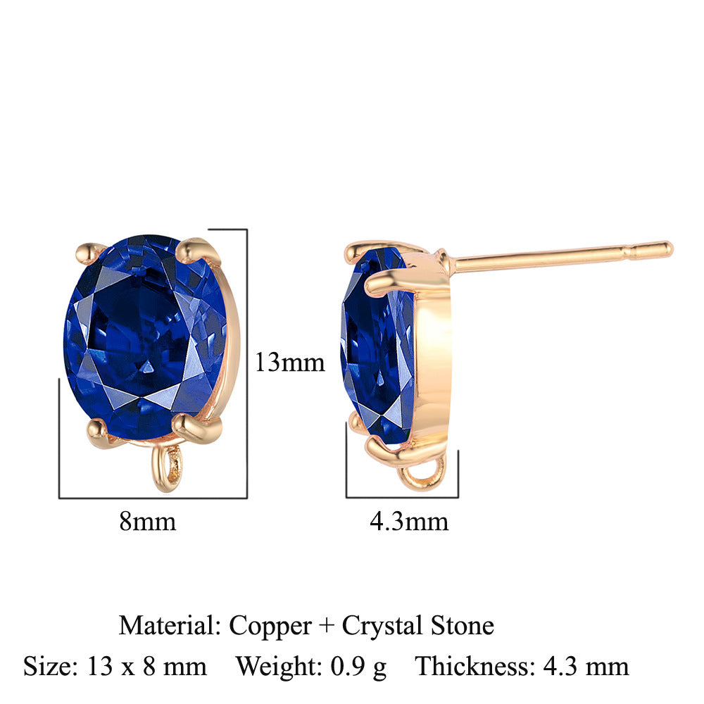 10 pcs/pack, drop-shaped brass crystal glass stud earrings.