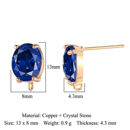 10 pcs/pack, drop-shaped brass crystal glass stud earrings.