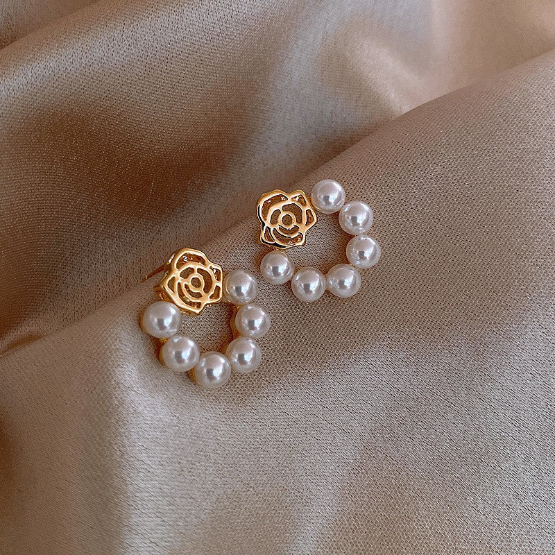 Rose flower pearl earrings temperament