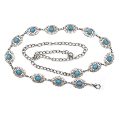 Turquoise ancient silver metal waist chain