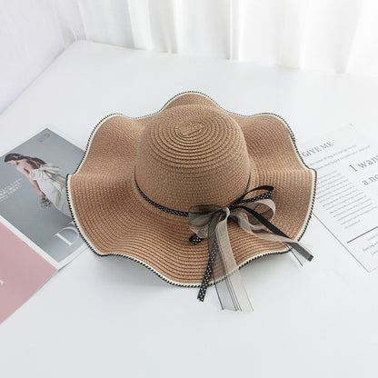 Korean Bow Wide Brim Straw Hat