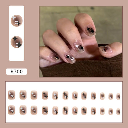 Brown Ombre Star Short Nails