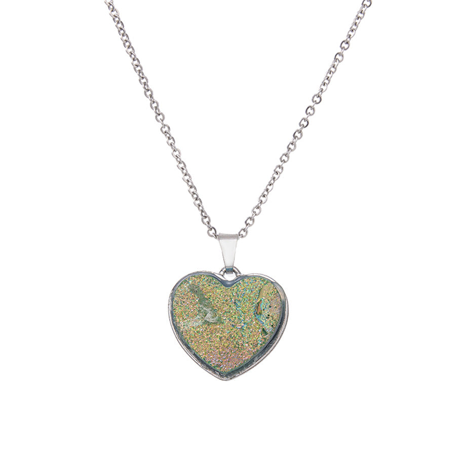 Electroplated dyed crystal stainless steel heart-shaped necklace