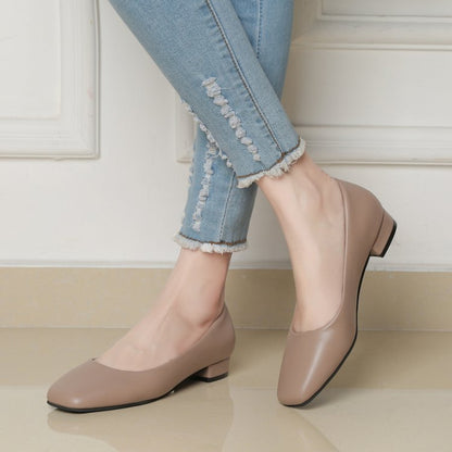 Square head single shoes thick heel light mouth shoes