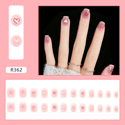 Short Pink Transparent Heart Wearable Nail Stickers