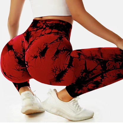 High waist tie-dye buttocks quick-drying nine-point yoga pants