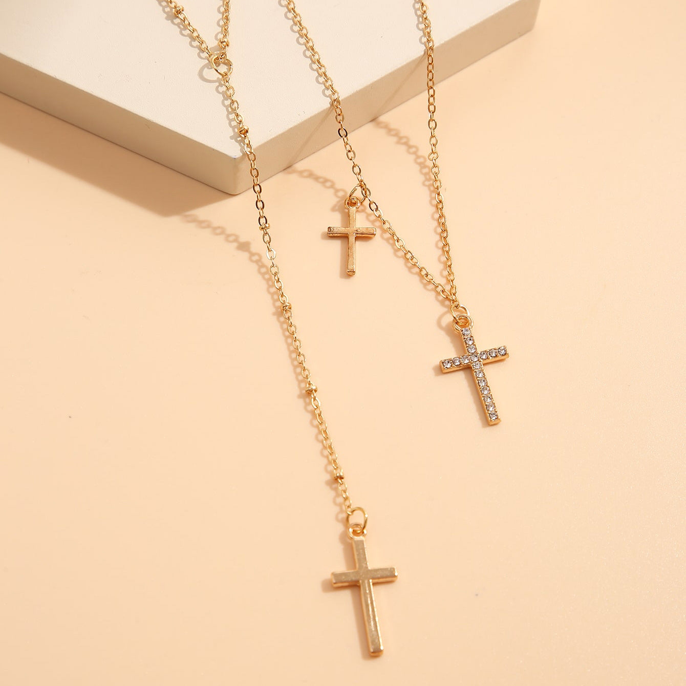 Rhinestone Cross Multi-Layer Necklace