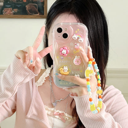 3D Rainbow Duck Case iPhone15 Pro 13 Bunny Chain Cream Texture