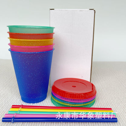 475Ml glitter straw cup