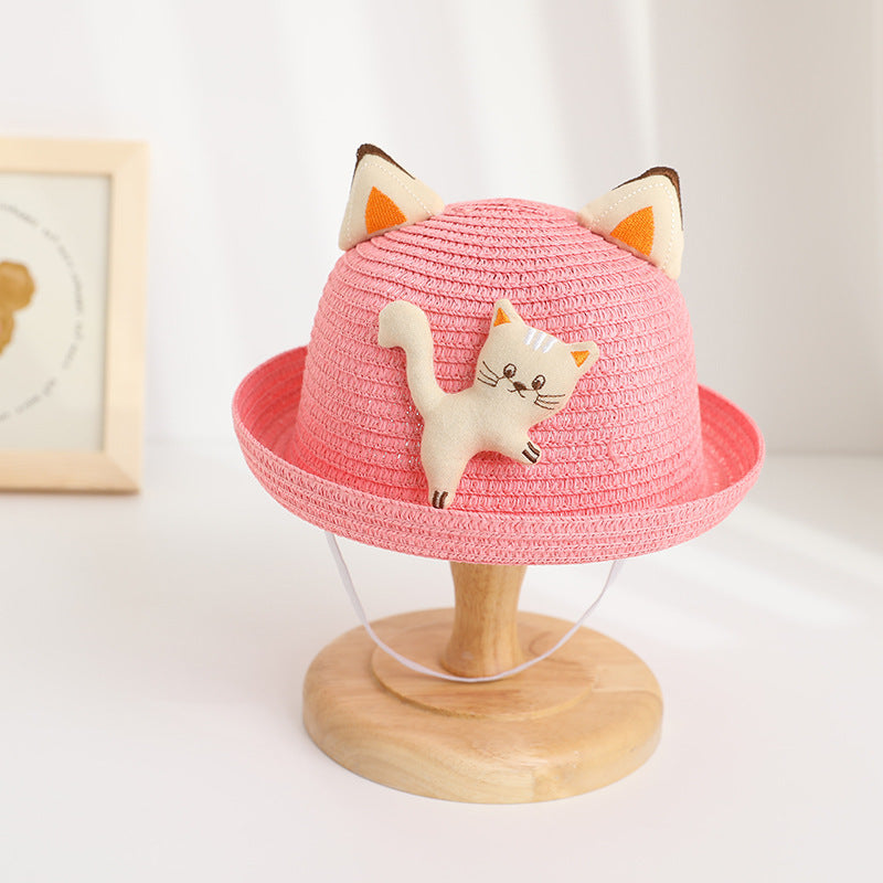 Cat Straw Hat Animal Bag Set Sun Protection Cute Travel Kids Fisherman