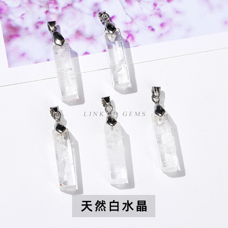 Natural jade powder crystal three-dimensional rectangular strip pendant.