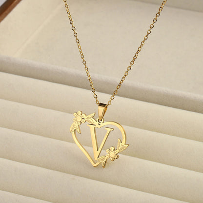 Titanium steel A-Z heart shaped English letter necklace