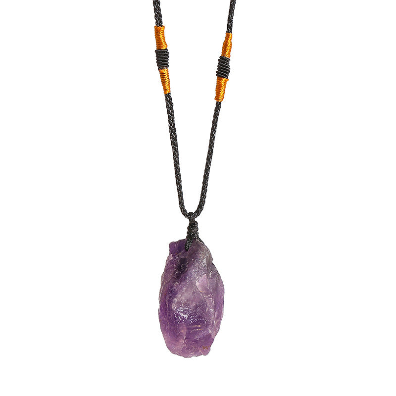 Natural crystal rough stone black rope necklace