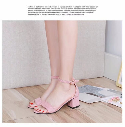 Coarse heel one-word buckle sandals fashion