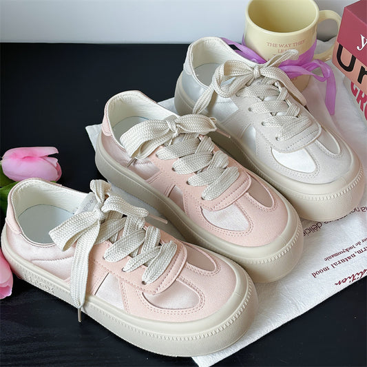 Pink satin white shoes for women