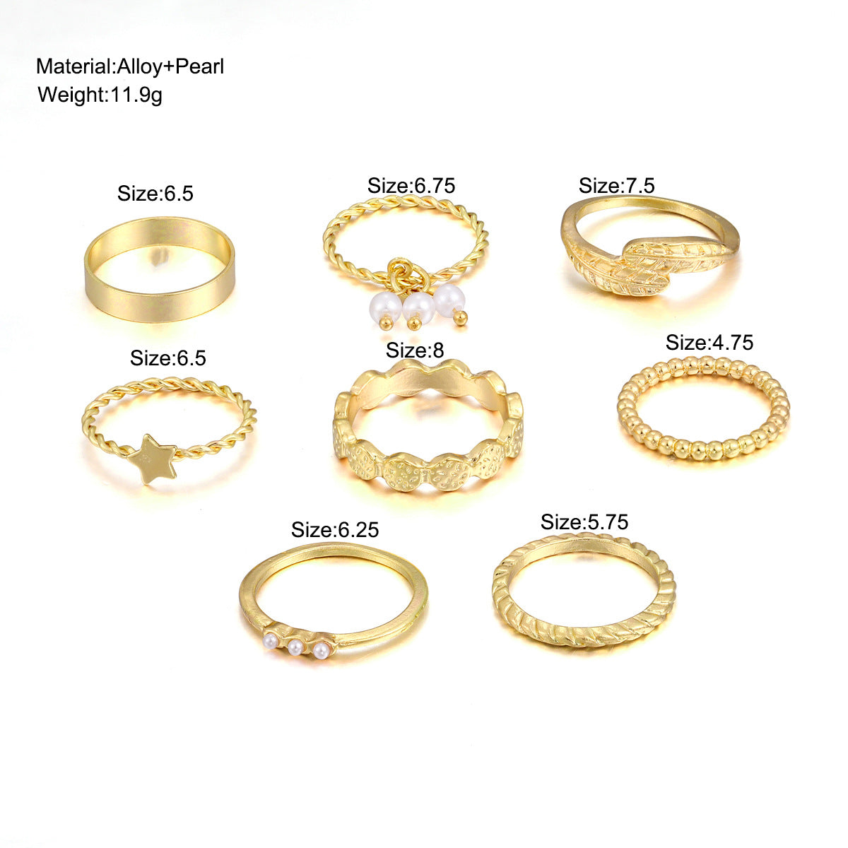 Pearl Ring Set 8 Pieces