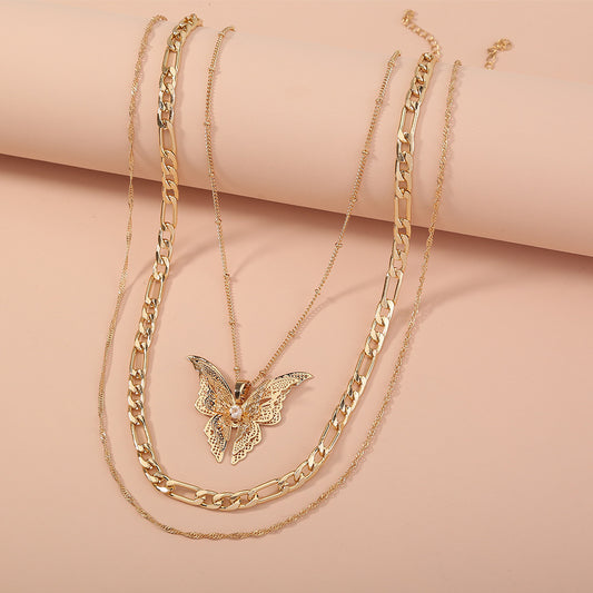 Personalized hollow three-dimensional metal butterfly necklace