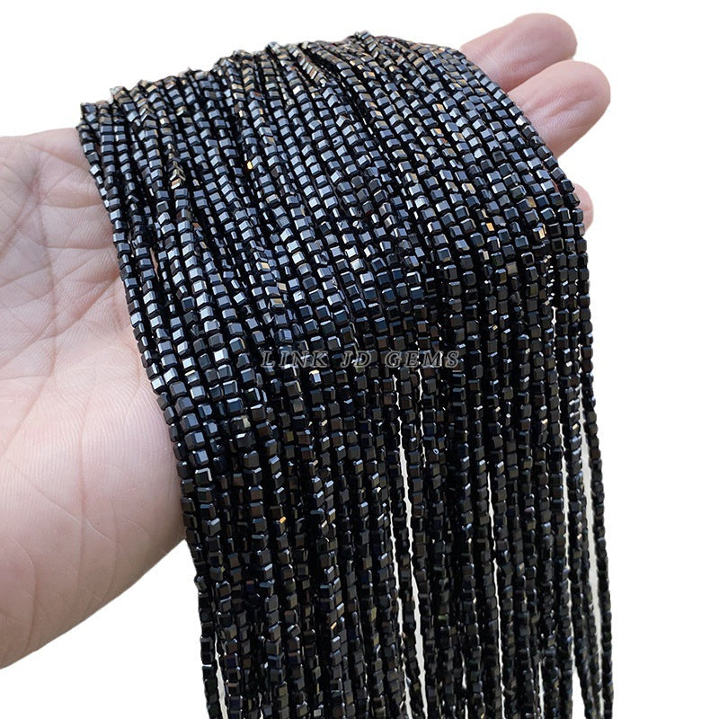 2Mm natural black pointed crystal cut sugar loose beads