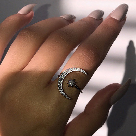 Ethnic style star moon index finger open ring