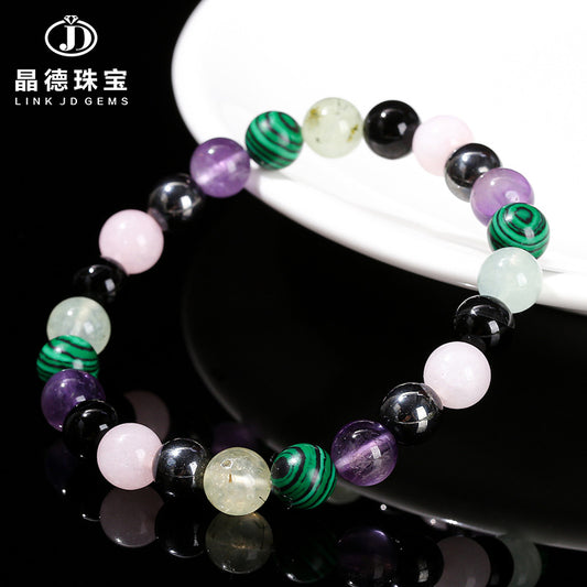 Natural stone six-color mixed string round bead bracelet.