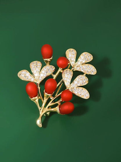 Fortune Tree Red Brooch