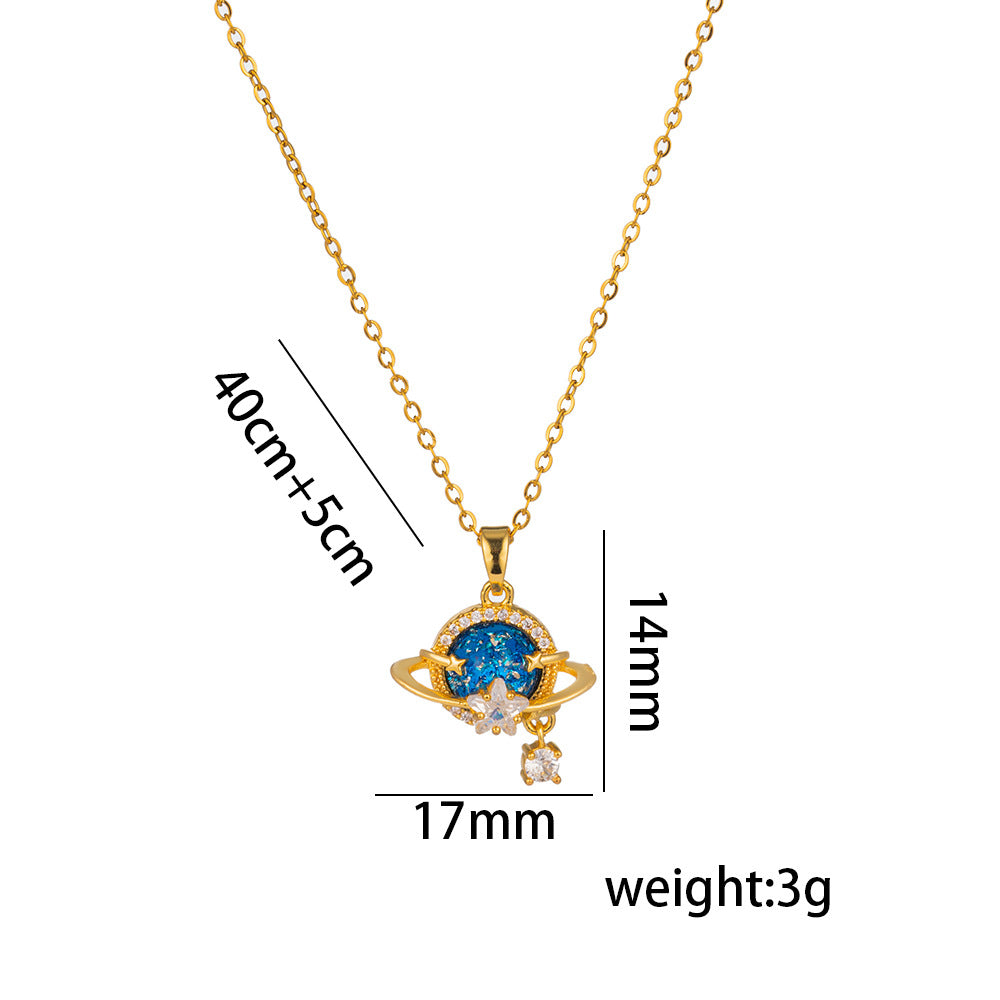 Star Moon Necklace Women Universe Planet Collarbone Chain