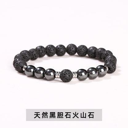 Natural black gallstone volcanic stone mixed bracelet