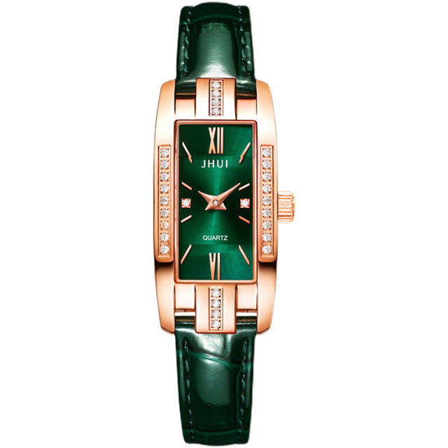 Elegant Square Small Green Women's Watch