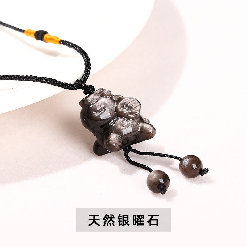 Natural crystal rough stone black rope necklace