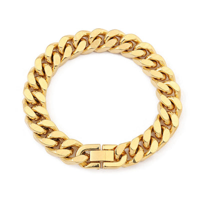 Hip Hop Cuban Chain Bracelet Men's Gold 11mm Encrypted