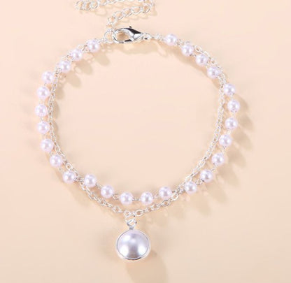 Simple chain beaded multi-layer necklace pearl