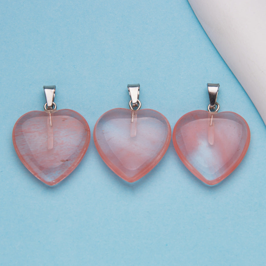 Natural stone peach heart shaped crystal agate pendant