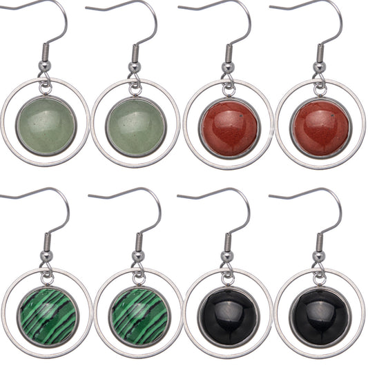 Natural Stone Crystal Round Pendant Earrings