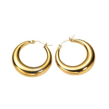 French Vintage Hoop Earrings, Hollow Crescent, Non-fading Metal, Chic Lady's Jewelry