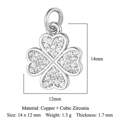 Copper inlaid zircon DIY four-leaf clover pendant.