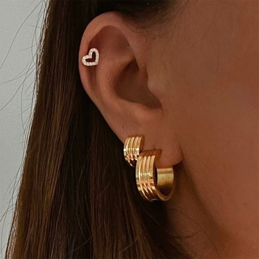 18K Gold Wide Ribbed Stainless Steel Stud Earrings