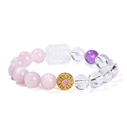 7A Natural White Crystal Purple Lithium Round Bead Bracelet